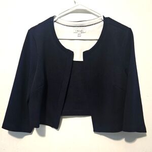 Navy Blue Open Front Cropped Blazer, 3/4 Sleeves